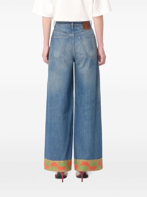 Valentino Garavani jacquard-trim jeans - Blue
