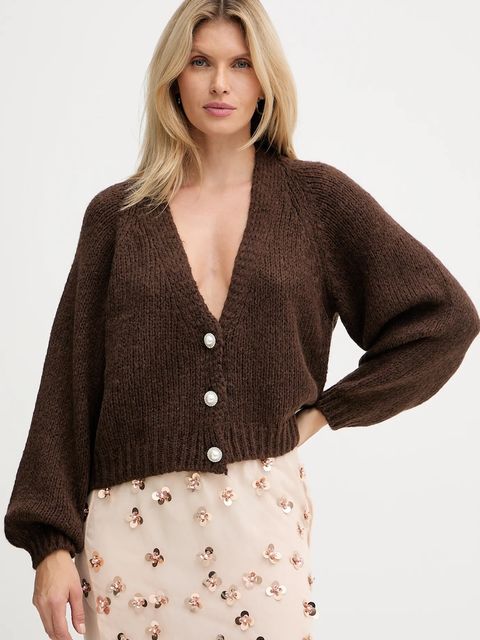 Haveone kardigan z domieszką wełny damski kolor brązowy lekki JIT-P021 - zdjęcie produktu nr 1