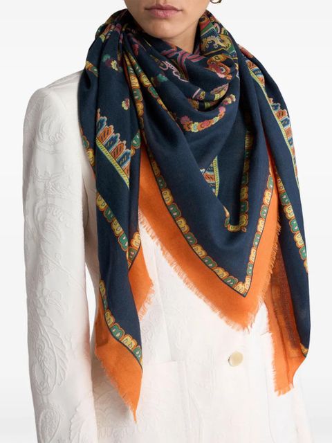 ETRO floral-patterm geometric-motif scarf - Blue