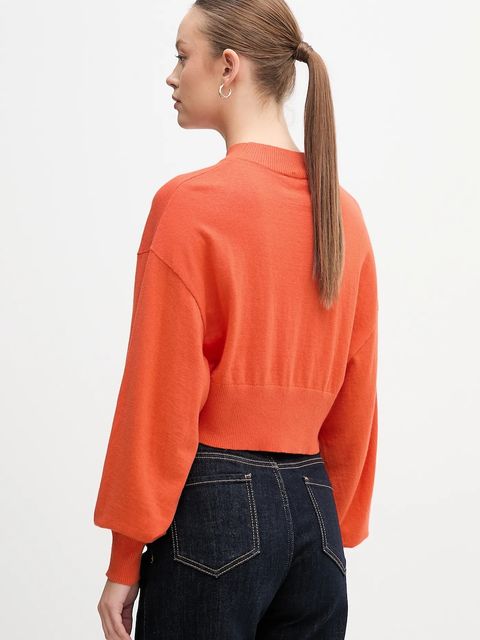 United Colors of Benetton sweter z dodatkiem wełny damski kolor pomarańczowy lekki z półgolfem 1Y6SD2041