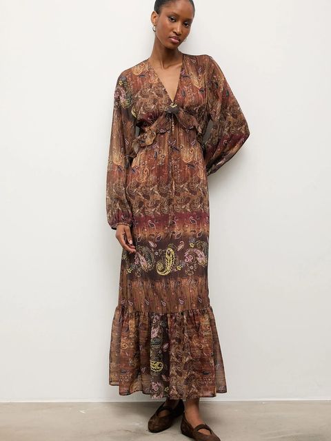 Answear.LAB sukienka kolor brązowy maxi rozkloszowana