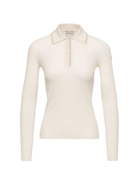 Moncler ribbed knit polo top - Neutrals - zdjęcie produktu nr 1