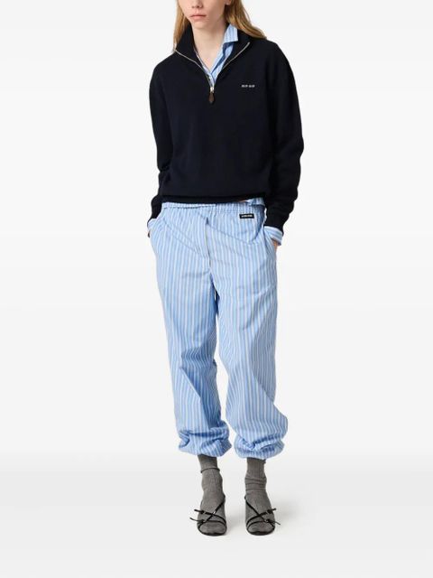 Miu Miu suede-patch half-zip sweater - Blue - zdjęcie produktu nr 2