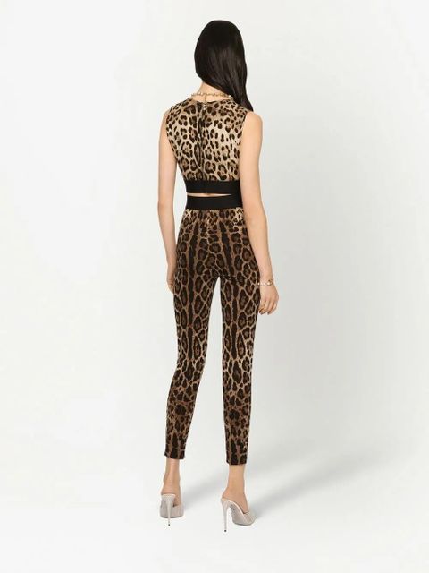 Dolce & Gabbana leopard-print stretch-silk leggings - Brown