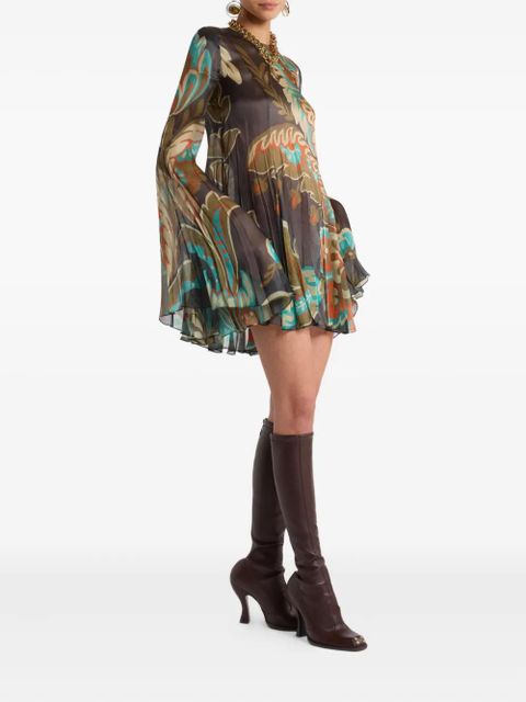 ETRO pleated floral-print mini dress - Brown - zdjęcie produktu nr 2