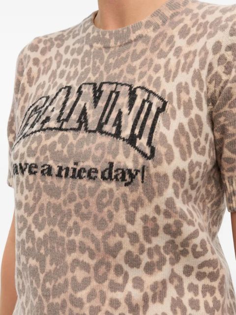 GANNI intarsia-knit logo T-shirt - Neutrals