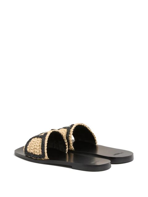 Valentino Garavani Viva Superstar slide sandals in raffia with crochet embroidery - Neutrals