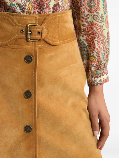 ETRO buckle button suede mini skirt - Brown