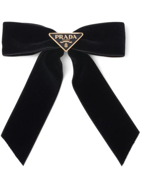 Prada triangle-logo bow velvet hair clip - Black - zdjęcie produktu nr 1