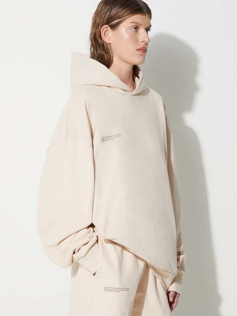 Pangaia bluza bawełniana kolor beżowy z kapturem z nadrukiem