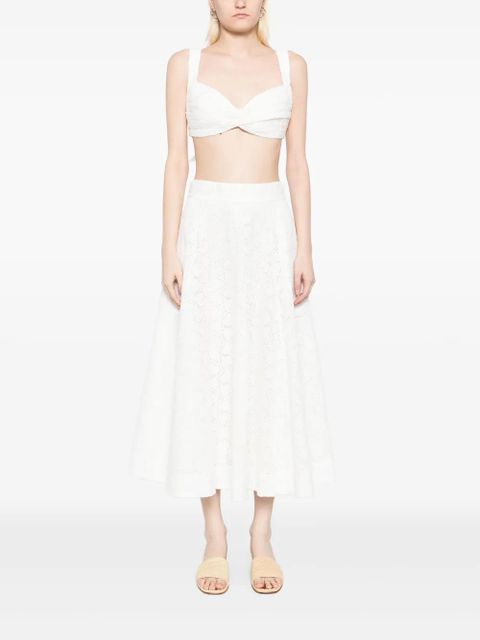 ZIMMERMANN crush embroidered midi skirt - White