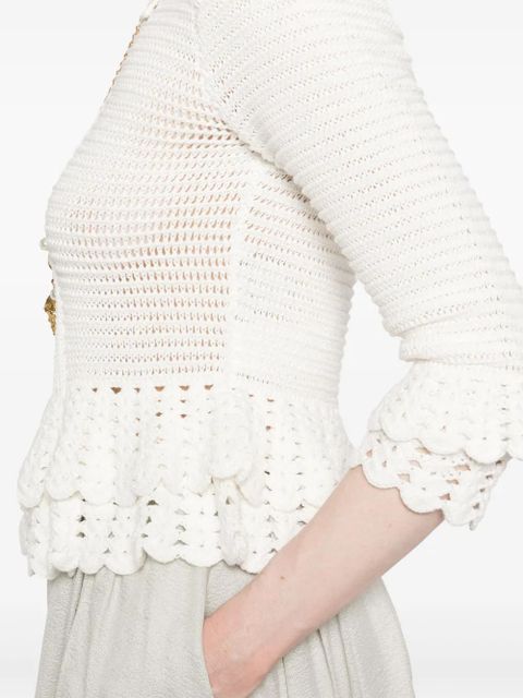 Chloé ruffled-hem crochet cardigan - White