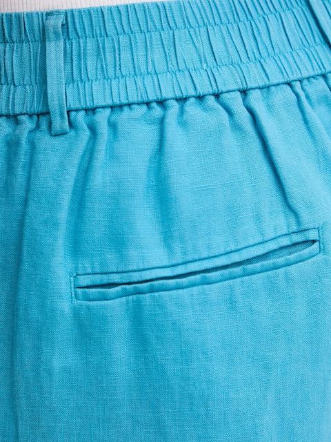 United Colors of Benetton szorty lniane kolor niebieski gładkie high waist 4AGHD901V