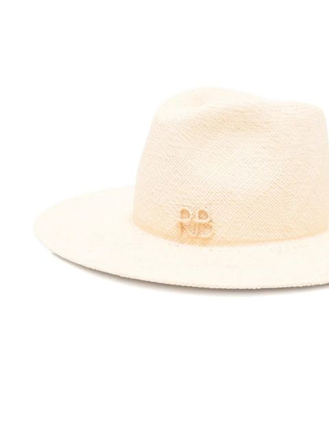 Ruslan Baginskiy pearl-chain straw fedora hat - Neutrals