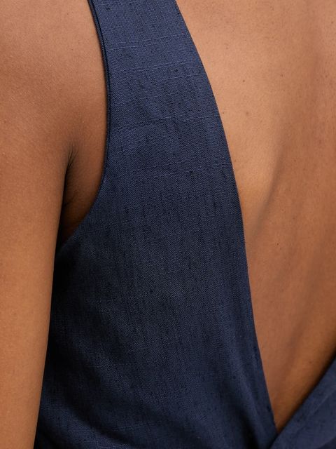 Answear.LAB bluzka z lnem damska kolor granatowy gładka