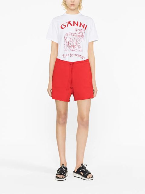 GANNI logo-embroidered cotton track shorts
