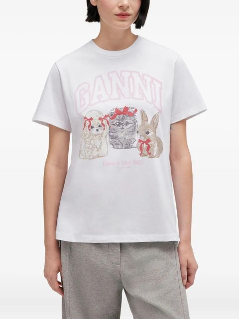GANNI GANNI T-SHIRT BASIC COTTON JERSEY CUTE ANIMALS - White