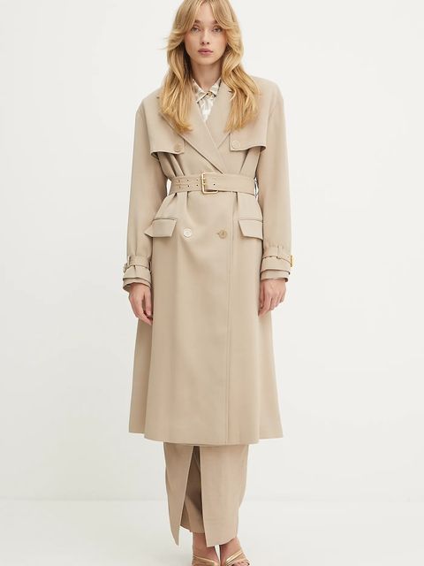 Marciano by Guess marynarka ARIANA kolor beżowy dwurzędowa gładka 5YGN15 7341A