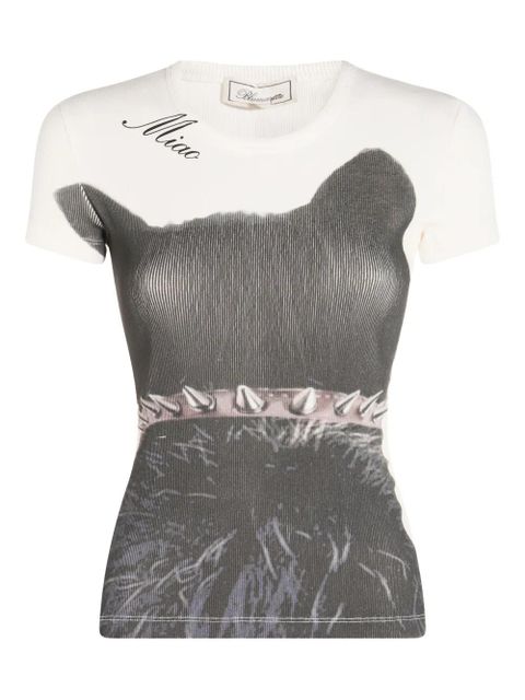 Blumarine cat-print fine-ribbed T-shirt - White - zdjęcie produktu nr 1