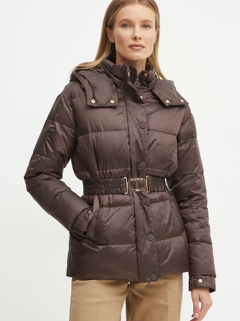 Twinset kurtka puchowa damska kolor brązowy zimowa 242TT2381