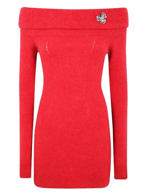 Blumarine off-shoulder flower-embellished dress - Red - zdjęcie produktu nr 1