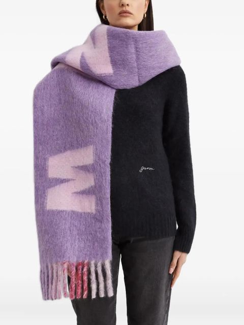 Marni logo fringed scarf - Purple