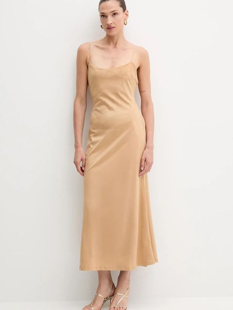 Bardot sukienka kolor brązowy midi rozkloszowana 59194DB3