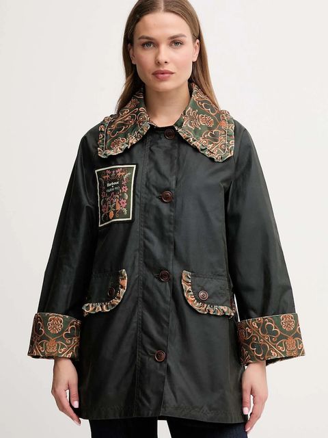 Barbour kurtka bawełniana x Farm Rio kolor zielony przejściowa oversize LWX1504 - zdjęcie produktu nr 1