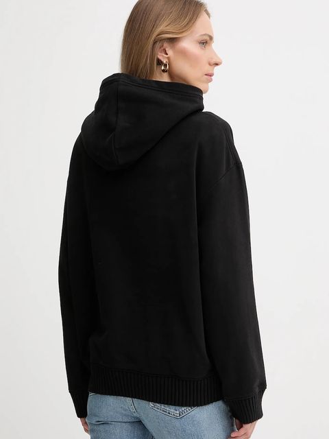 Calvin Klein Jeans bluza bawełniana damska kolor czarny z kapturem gładka LV047D232G