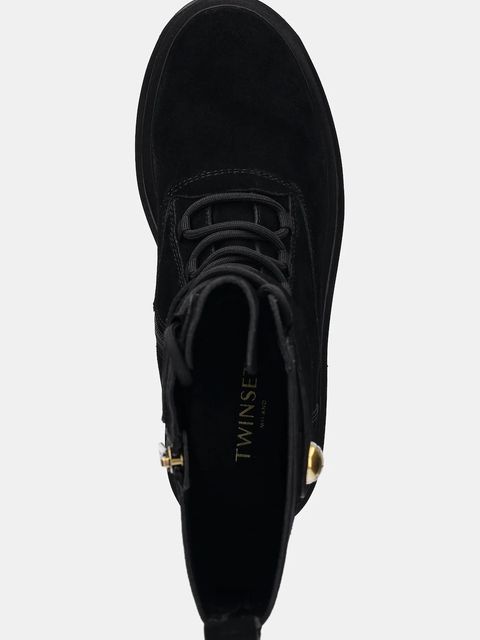 Twinset botki zamszowe kolor czarny na płaskim obcasie 252TGT050