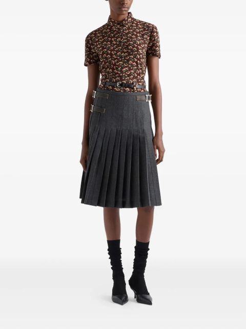 Prada pleated leather-strap midi skirt - Grey