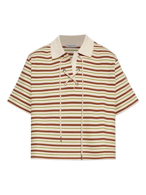 Moncler striped lace-up polo shirt - Neutrals - zdjęcie produktu nr 1