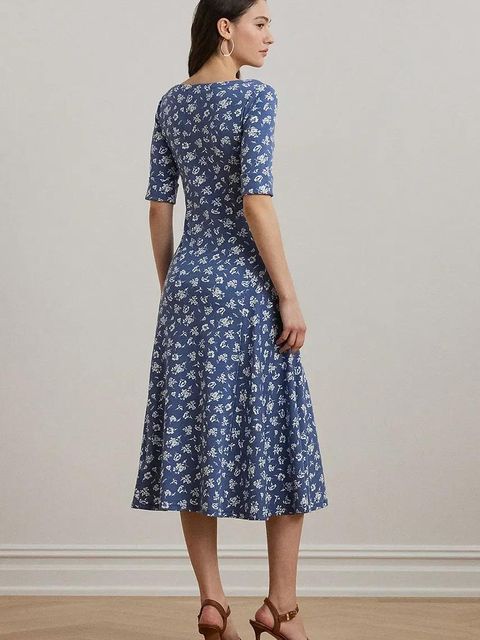 Lauren Ralph Lauren sukienka bawełniana kolor niebieski midi rozkloszowana 200976993 - zdjęcie produktu nr 2