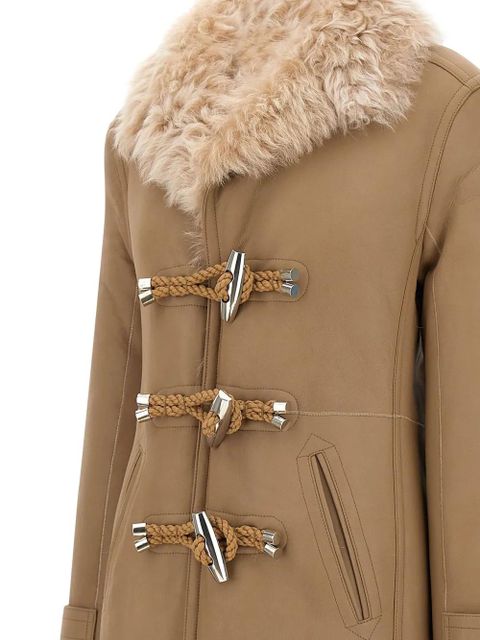 Rabanne lambskin fur-trimmed toggle coat - Neutrals
