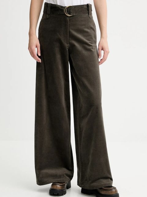 Sessun spodnie welurowe damskie kolor zielony proste high waist 25107029