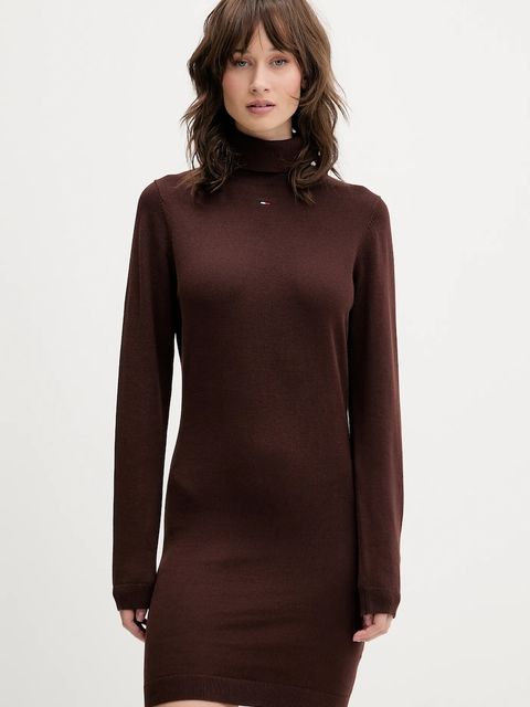 Tommy Jeans sukienka bawełniana kolor brązowy mini dopasowana DW0DW21958 - zdjęcie produktu nr 1