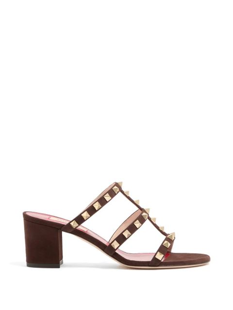 Valentino Garavani Rockstud slide sandals in suede 60mm - Brown - zdjęcie produktu nr 1