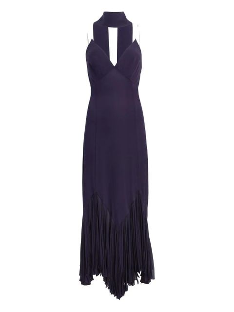 KHAITE Candita pleated V-neck slip midi dress - Blue - zdjęcie produktu nr 1