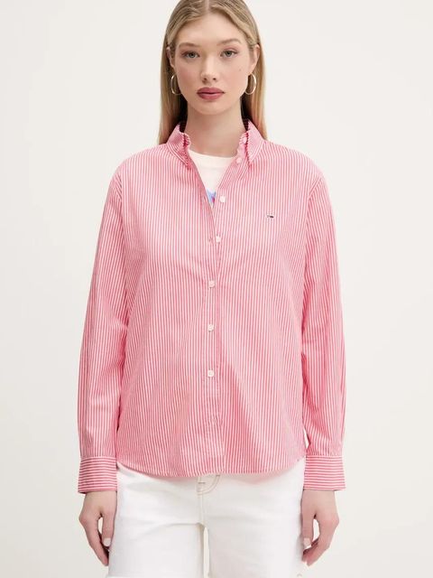 Tommy Jeans koszula bawełniana damska kolor różowy relaxed z kołnierzykiem klasycznym DW0DW20290 - zdjęcie produktu nr 1