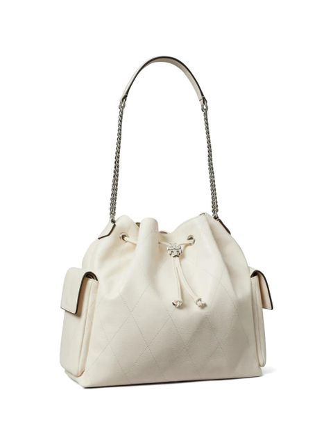 Tory Burch large Charlie quilted drawstring shoulder bag - White