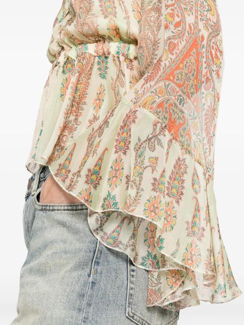ETRO ruffled paisly-print blouse - Green