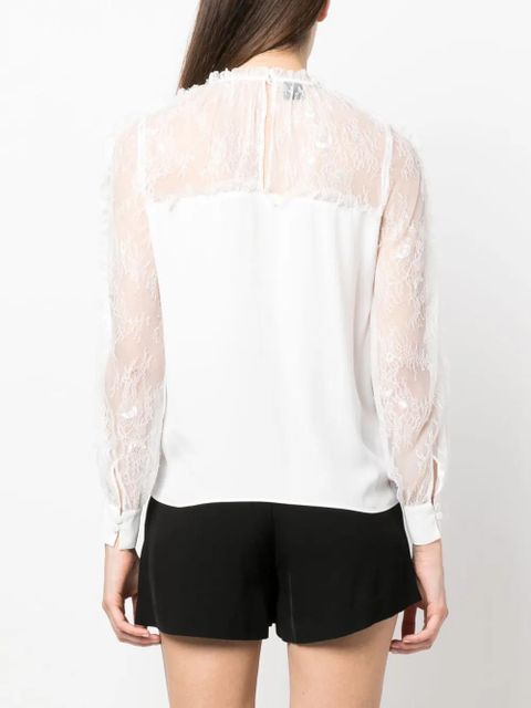 PINKO chantilly-lace long-sleeved blouse - White