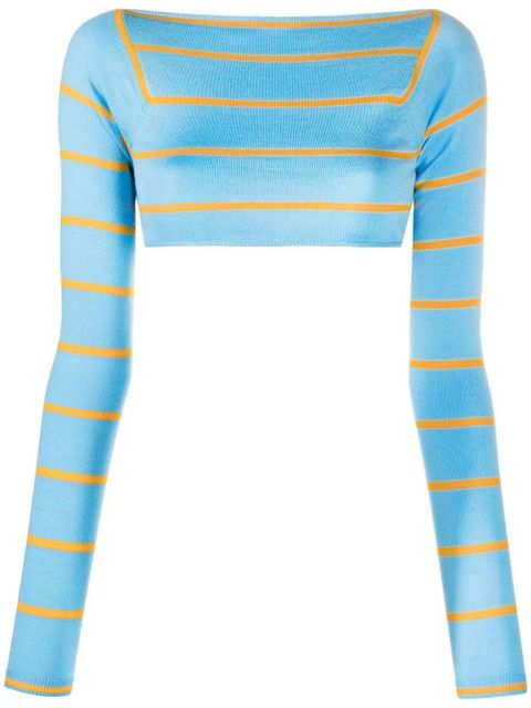 PUCCI stripe-jacquard wool cropped top - Blue - zdjęcie produktu nr 1