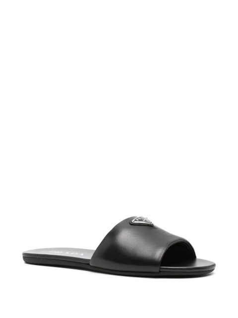 Prada triangle-logo leather slides - Black