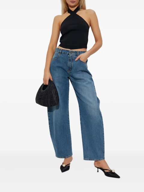 Cult Gaia cross-neck ribbed top - Black