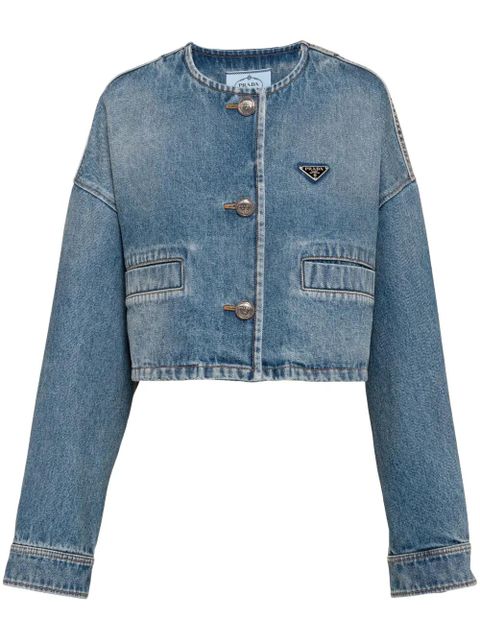 Prada triangle-logo denim blouson jacket - Blue - zdjęcie produktu nr 1