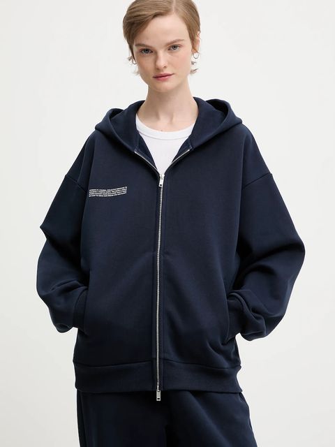 Pangaia bluza bawełniana kolor granatowy z kapturem gładka 10002675