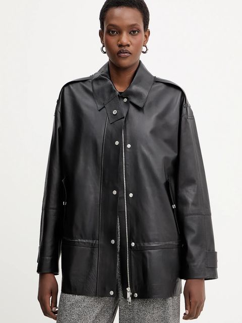 BOSS kurtka skórzana kolor czarny przejściowa 50544445