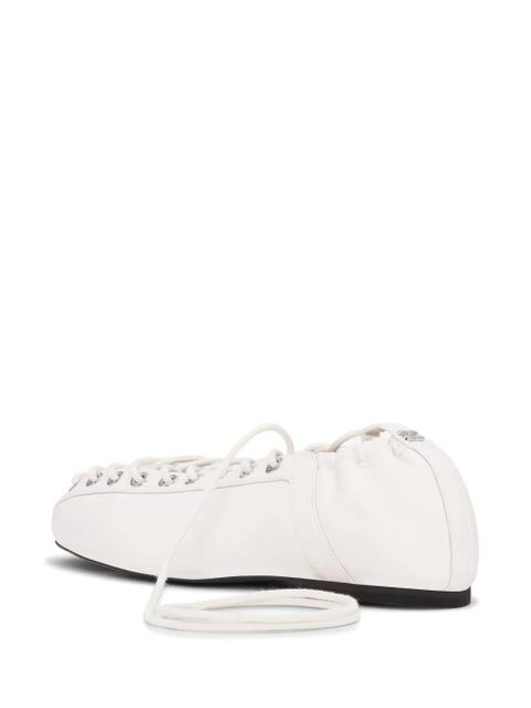 GANNI lace-up leather ballerina shoes - White - zdjęcie produktu nr 2