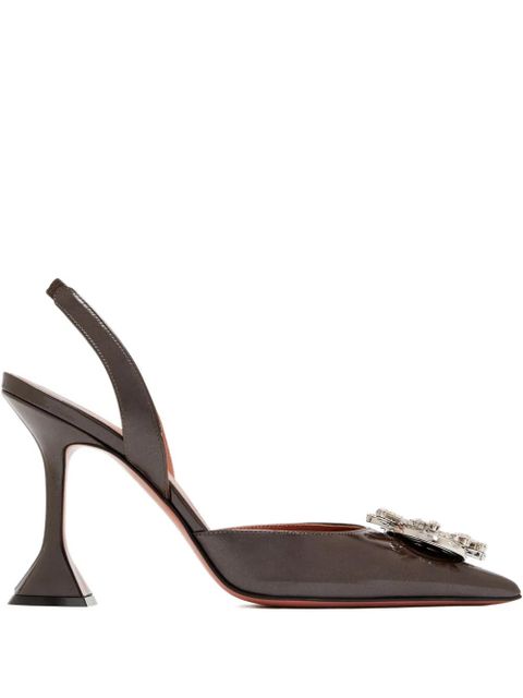 Amina Muaddi 95mm crystal-embellished slingback pumps - Brown - zdjęcie produktu nr 1